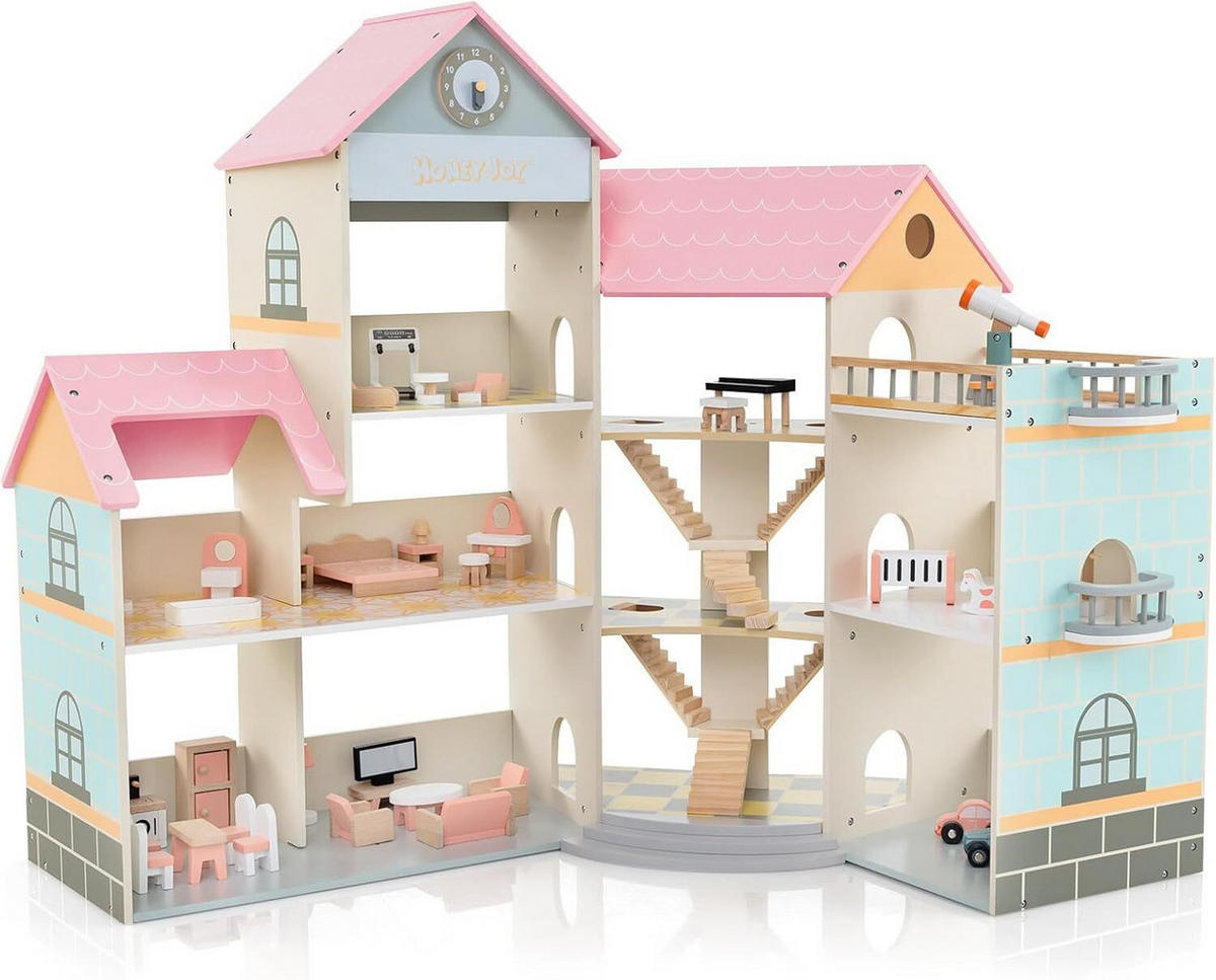 PUPPENHAUS 94cm Rosa - Pink, Holz (32/94/87cm) - COSTWAY