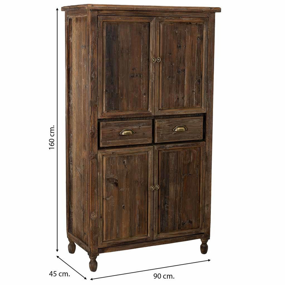 HOLZKLEIDERSCHRANK mit 4 türen und 2 schubladen 90x45x160 cm - Braun, Holz (90/160/45cm) - Wanderlust