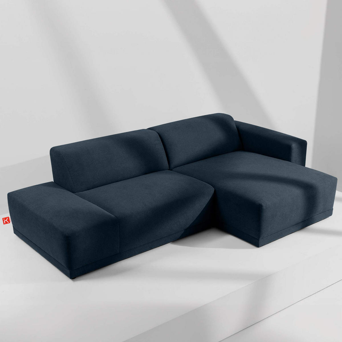 ECKSOFA RECHTS MUDI in moderner Optik mit hochwertigem Kaltschaum, Cord-Stoff, Dunkelblau - Schwarz/Dunkelblau, Textil (280/160cm) - KONSIMO®