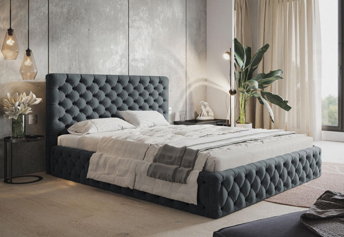 BETT Grau SIM 8 Gepolstert 140x200 cm - Schwarz/Graphitfarben, Kunststoff/Textil (140/200cm) - Sepro Meble