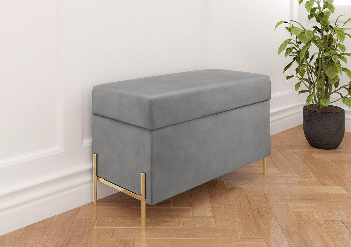 HOCKERBANK Borgo Mit Stauraum, Samt Hell Grau, Metal Gold - Goldfarben/Hellgrau, Holzwerkstoff/Metall (80/46/37cm) - Dancan