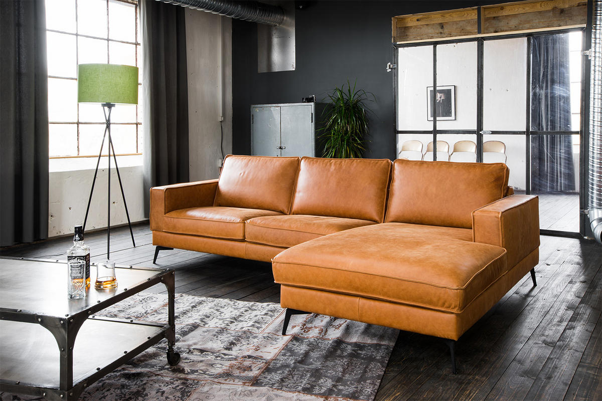ECKSOFA BLOOM Braun Leder - Dunkelbraun/Schwarz, Leder (276/177cm) - KAWOLA