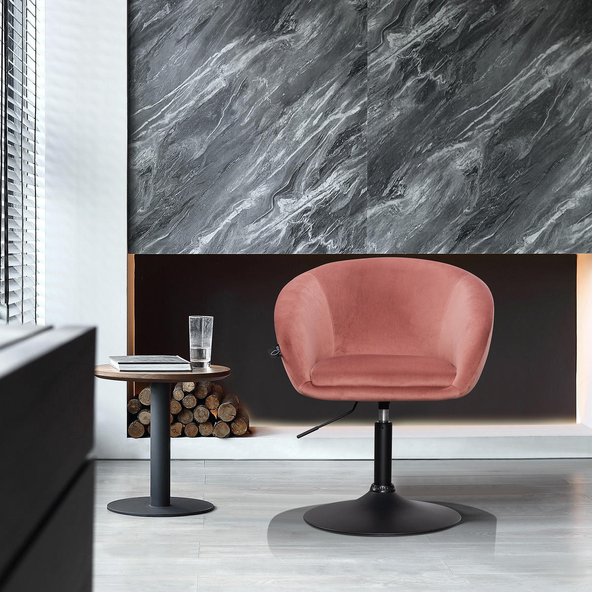 LOUNGESESSEL JAMAIKA Samt Pink - Altrosa/Schwarz, Textil/Metall (60/89/60cm) - SVITA
