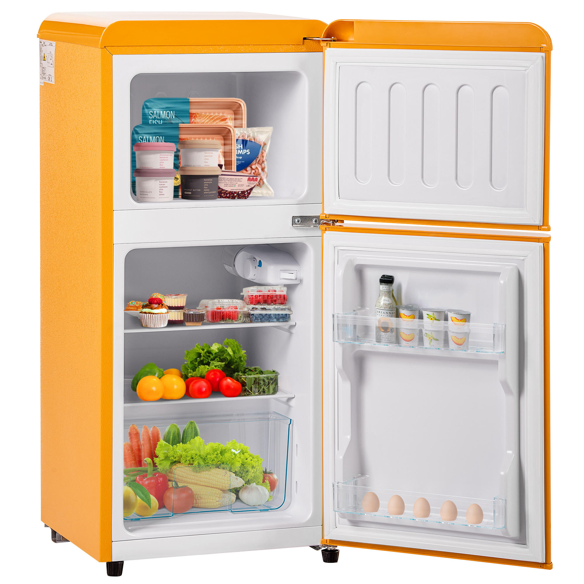 KUHLSCHRANK 45.5/42/88.8 cm Antikgelb 60L mit LED-Licht, Energieklasse E - Gelb, Metall (45.5/88.8/42cm) - Oxeza