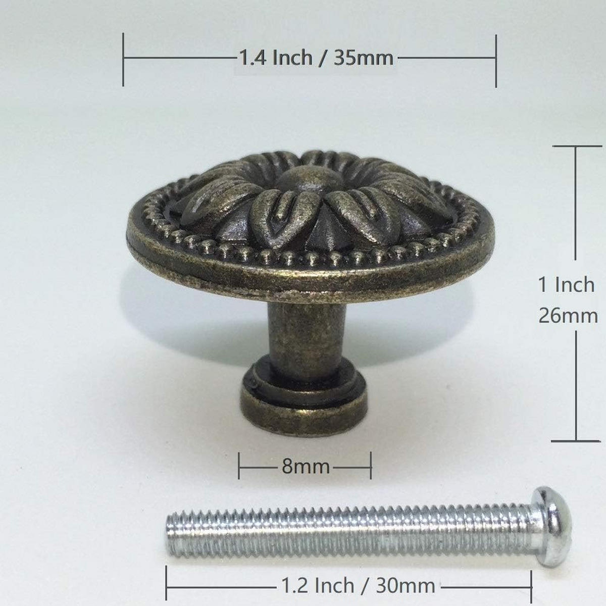 MÖBELKNOPF Vintage Blume Messing 35 mm 10er-Set Bronze Antik - Multicolor, Metall (3.5/2.6/3cm)