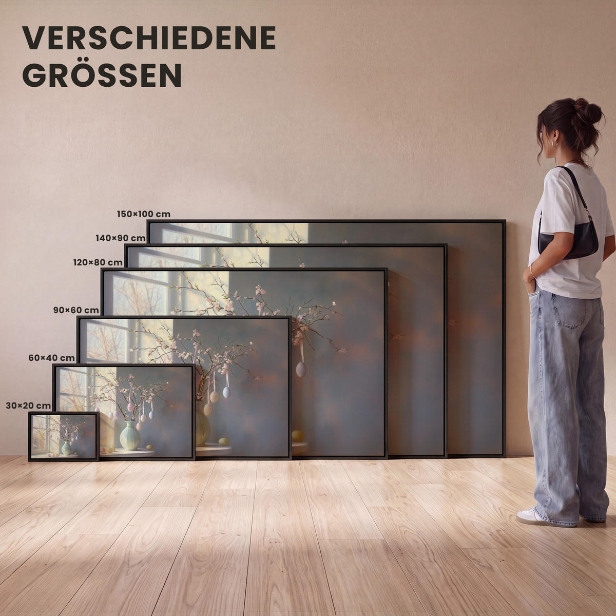 LEINWAND Bilder mit Rahmen - Stillleben - Vase - Osterzweig - 120x80 - Hellblau, Textil (120/80cm) - MuchoWow