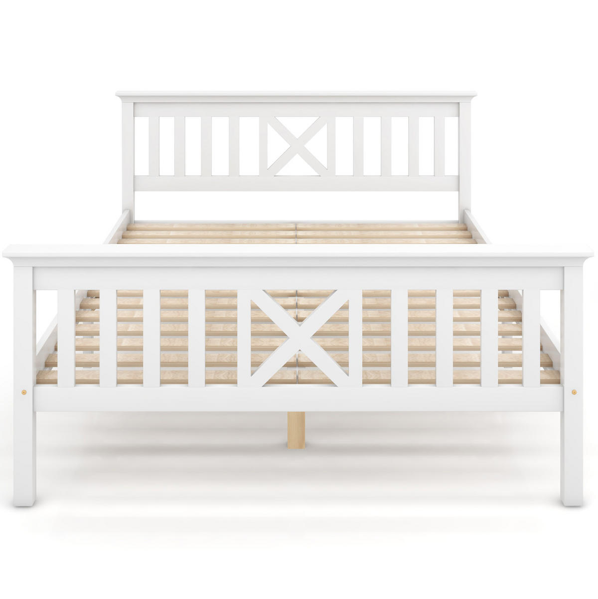 DOPPELBETT aus Kiefer-Massivholz 140x200 cm Weiß mit Lattenrost und X-förmigem Kopfteil - Weiß, Holz (140/200cm) - IVMEU