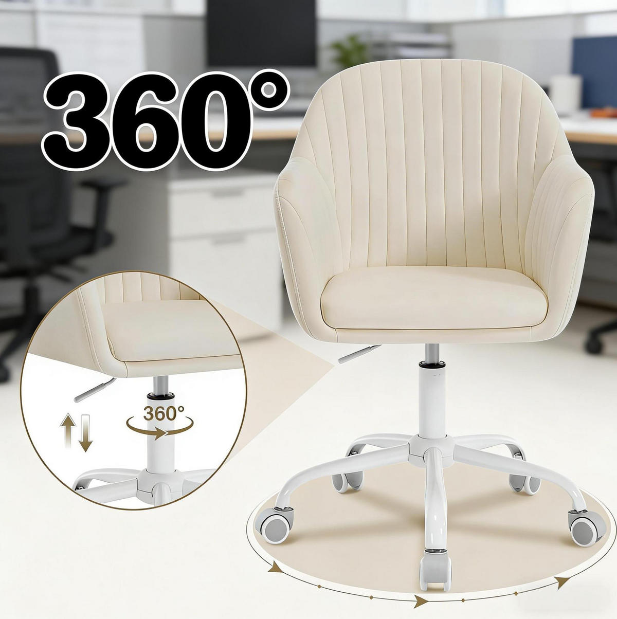 BÜROSTUHL höhenverstellbar drehbar 58 x 58,5 cm Samt Cremeweiß - Weiß, Metall (40/87/56cm) - Meubliv