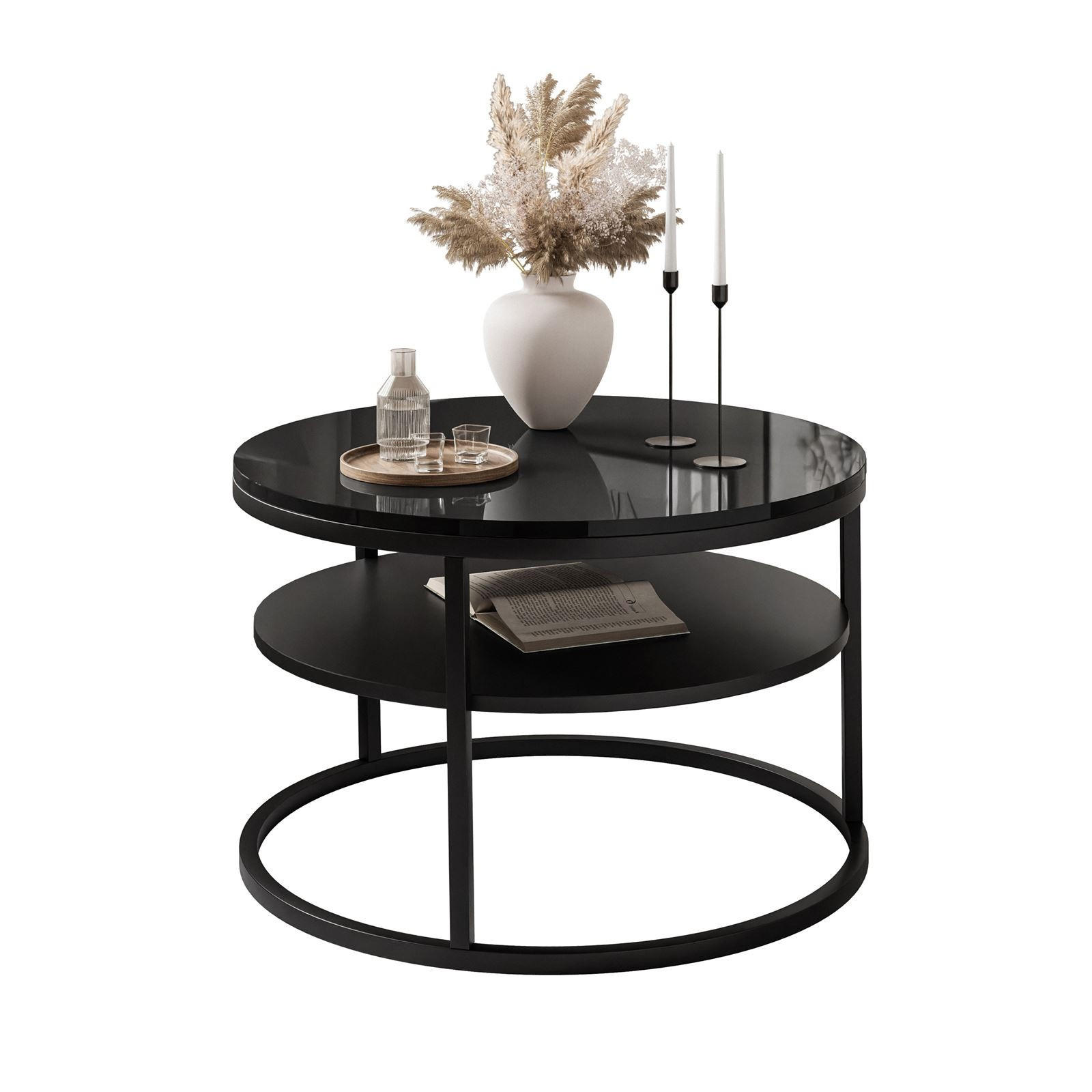 COUCHTISCH CIRI SLIM mit Regal Hochglanz - Schwarz, Holzwerkstoff (60/60/42cm) - Lookway