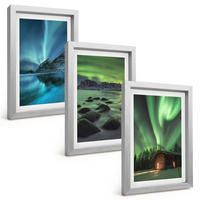 BILDER SET 3er Set - 20x30 cm Silberner Rahmen - Winterlandschaften, Nordlichter, Berge - Silberfarben, Kunststoff (20/30cm) - TULUP