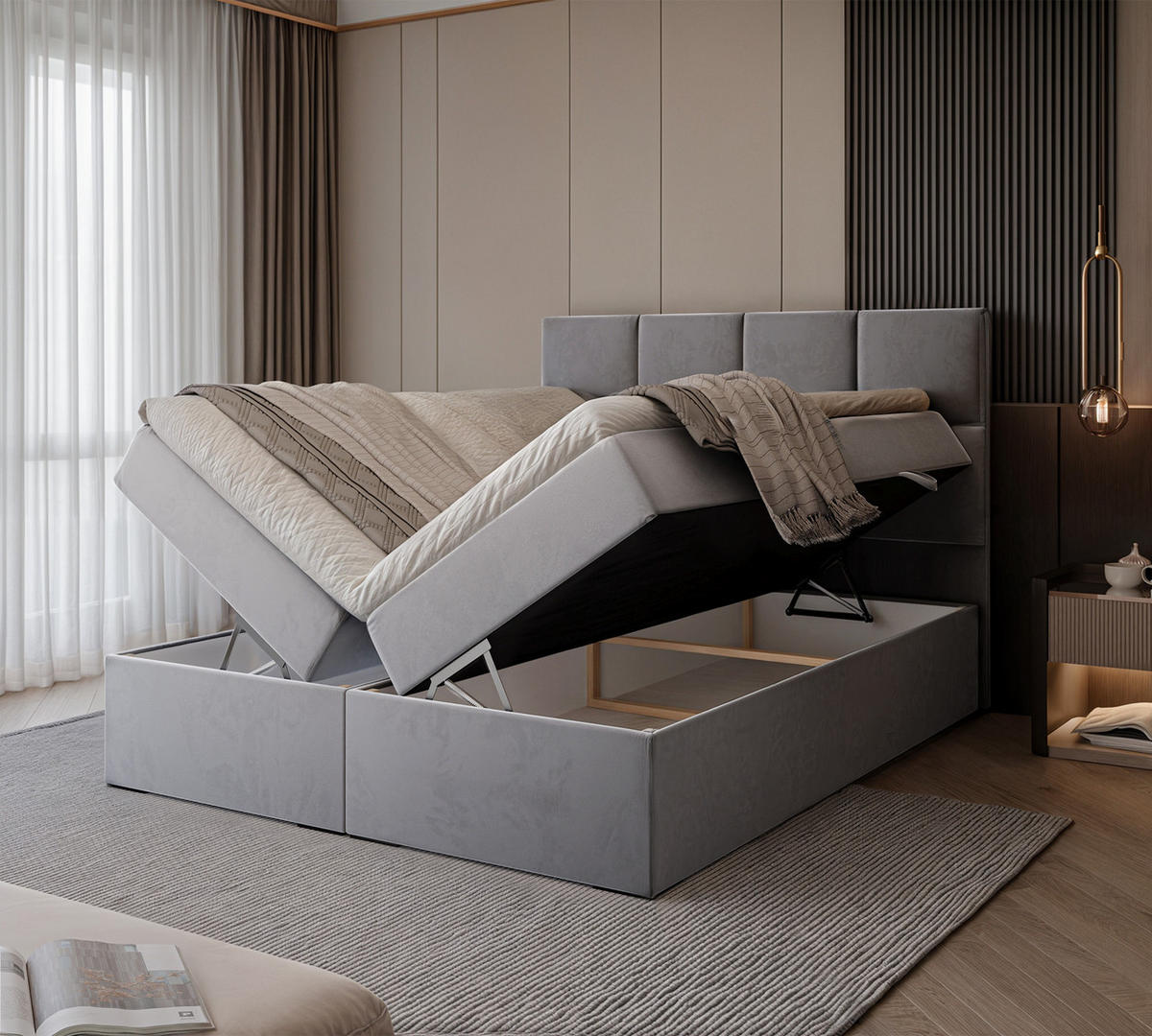 BOXBETT MAGNUS 120/200 cm mit Matratze und Topper, Hellgrau - Hellgrau, Textil (120/200cm) - Idohome