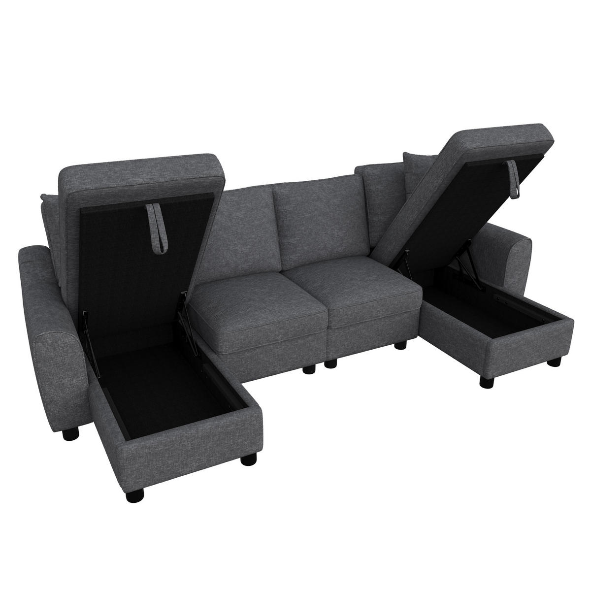 WOHNLANDSCHAFT U Form Chenille Modular Stauraum Grau 280cm - Grau, Textil (280/84/137cm) - FLIEKS