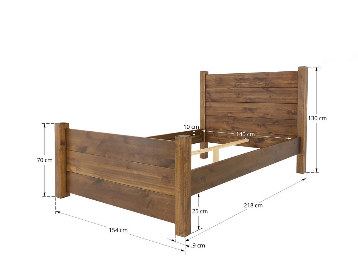 BETT aus Massivholz Rustyk Dobromir 140x200 - Dunkelbraun, Holz (140/200cm) - Seart