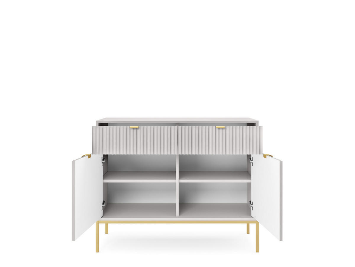 KOMMODE Nova Grau, Golden Beine, Zweitürig mit Schubladen - Goldfarben/Grau, Holzwerkstoff/Metall (104/83/39cm) - Bettso