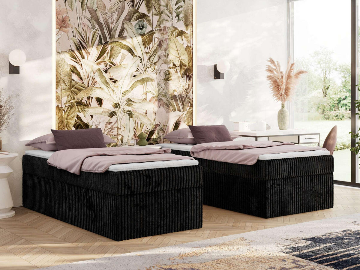 BOXBETT ZERO 90/200 - Schwarz Struktur - H4 - Topper Visco - Schwarz, Textil (90/200cm) - MKS