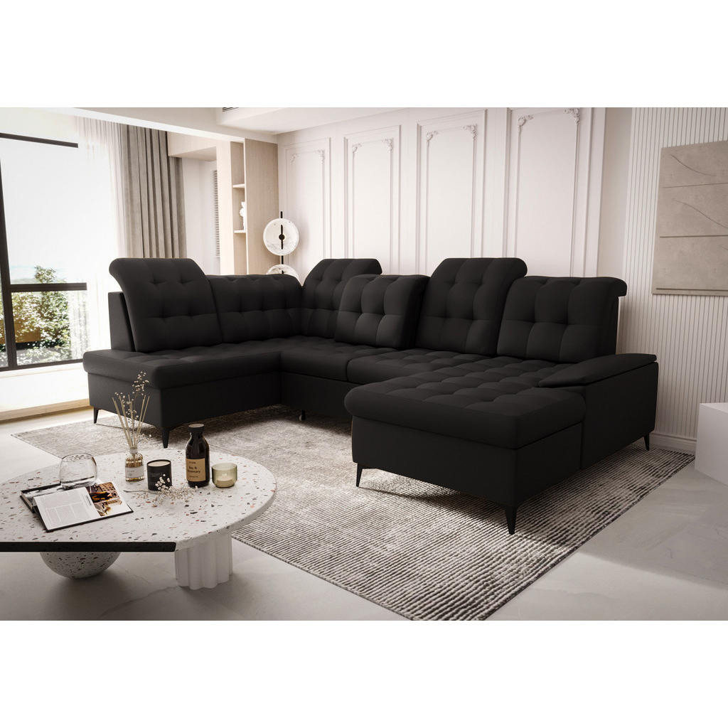 Thumbnail - O-Sofa Wohnlandschaft, Schwarz, Textil, 3-Sitzer, 343x107x210 cm, Wohnzimmer, Sofas & Couches, Wohnlandschaften, Wohnlan...