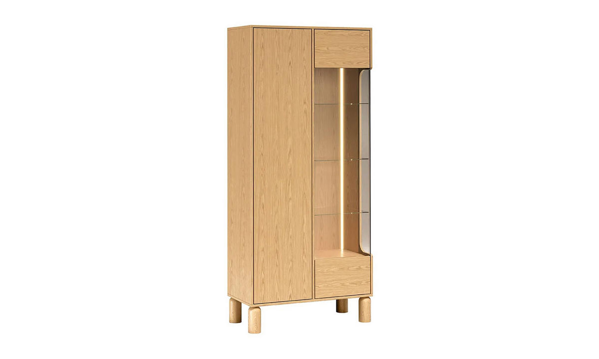 VITRINE LINDEN 89/40,6/197 cm mit Glastür mit LED Eiche Bookmatch - Eichefarben, Eichenholz/Holzwerkstoff (89/197/40.6cm) - Lookway