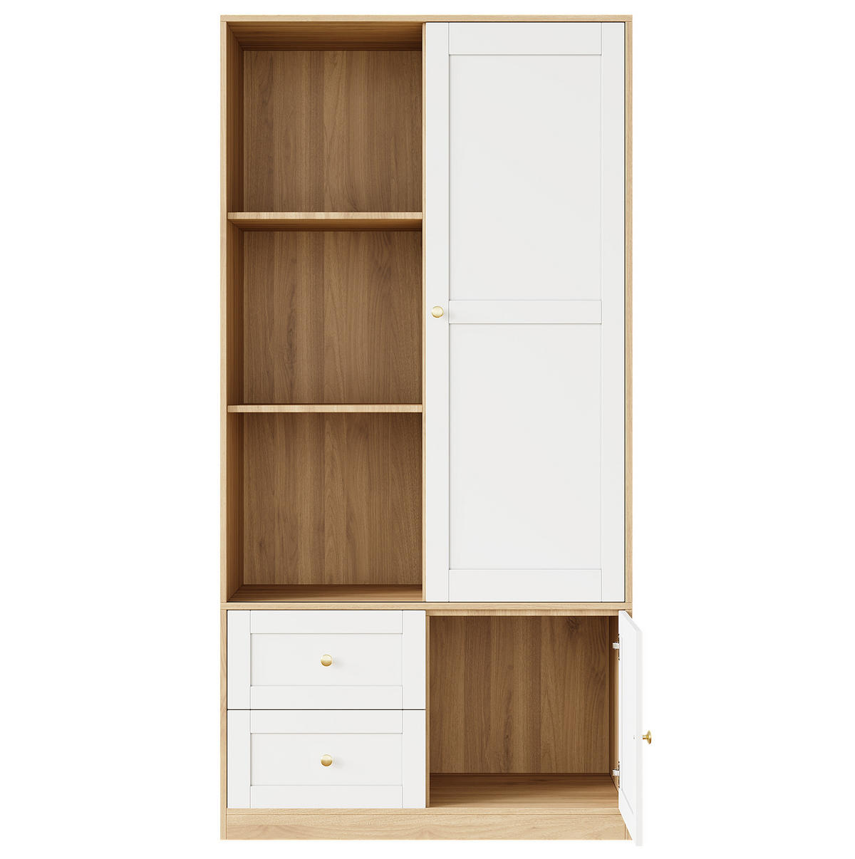 KLEIDERSCHRANK aus MDF 90x50x180 cm Natur/Weiß mit Schiebetür, Kleiderstange, Schubladen und Fächern - Naturfarben, Holzwerkstoff (90/180/50cm) - Modfu