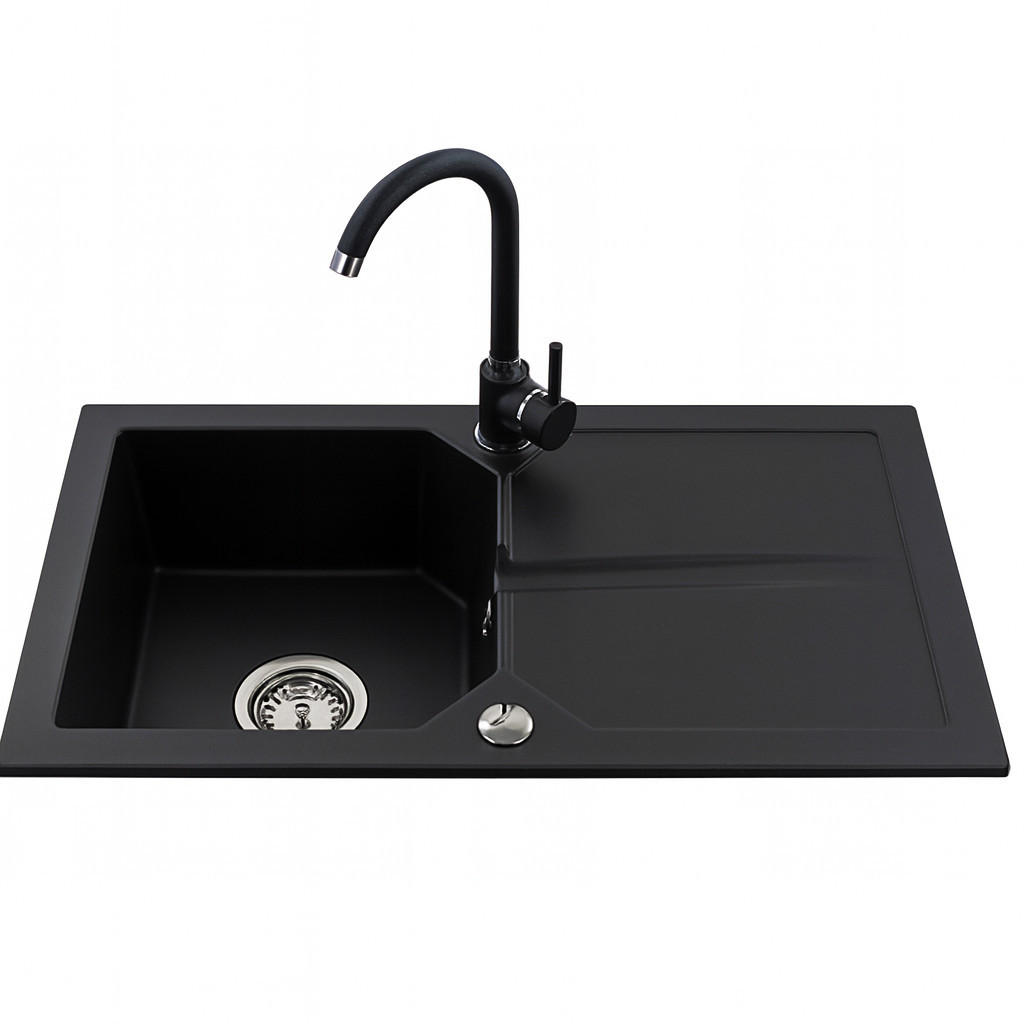 GRANITSPÜLE KDO schwarz 750x435mm - Schwarz, Holzwerkstoff (43/17/43cm) - roe furniture