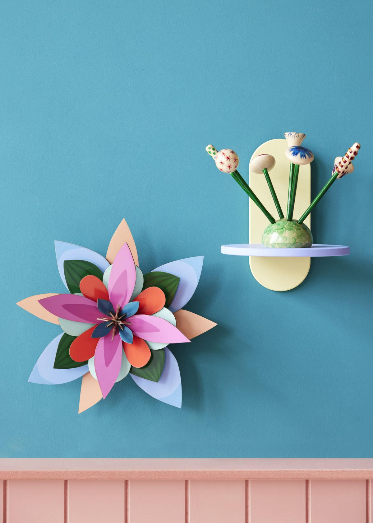 WANDDEKO Papierblumen-Blüte 10/32 cm - Multicolor, Wellpappe (10/32/32cm) - KUNSTLOFT