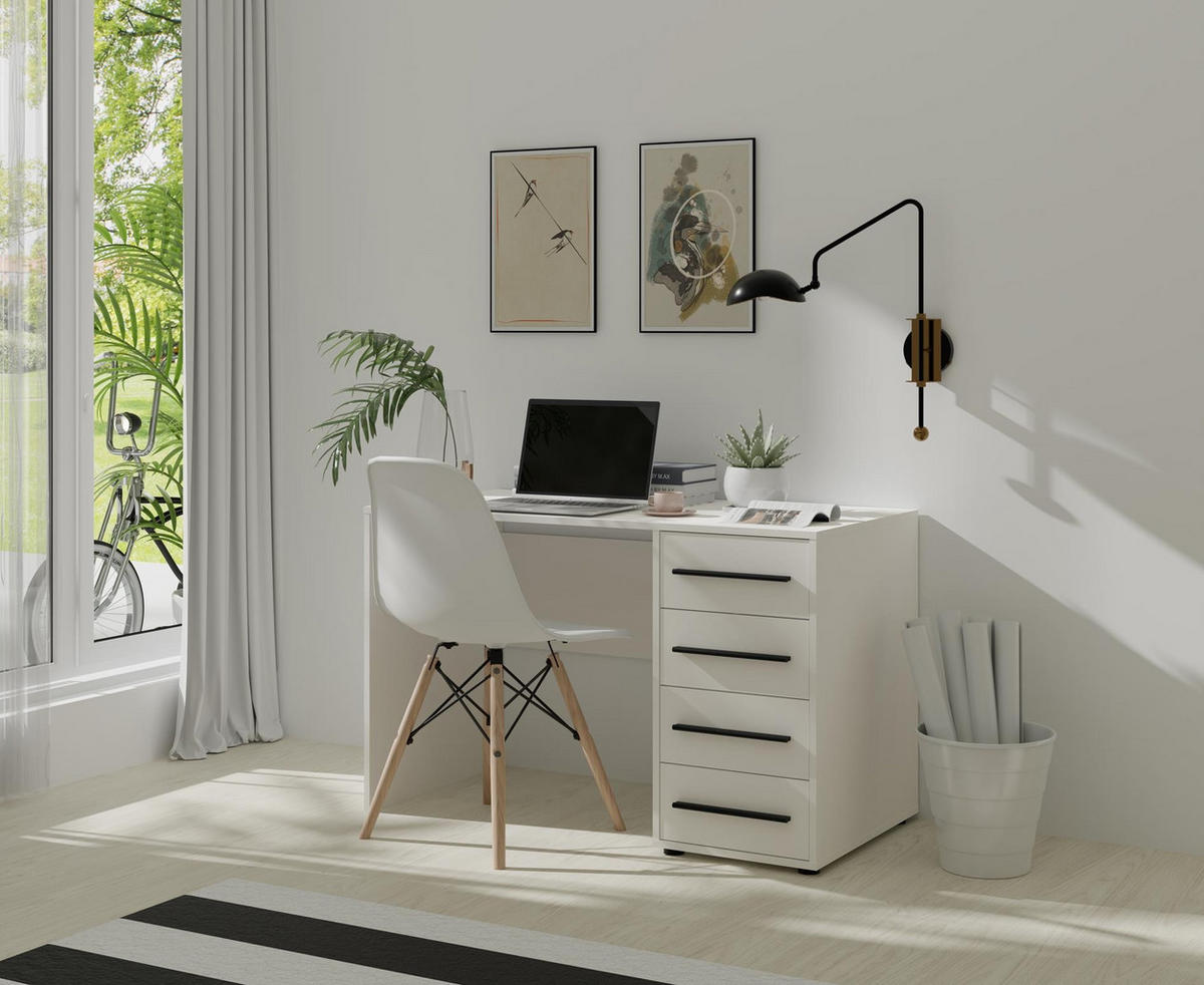 SCHREIBTISCH Maxivo Weiß, mit Schubladen - Schwarz/Weiß, Holzwerkstoff (60/120/75cm) - Bettso