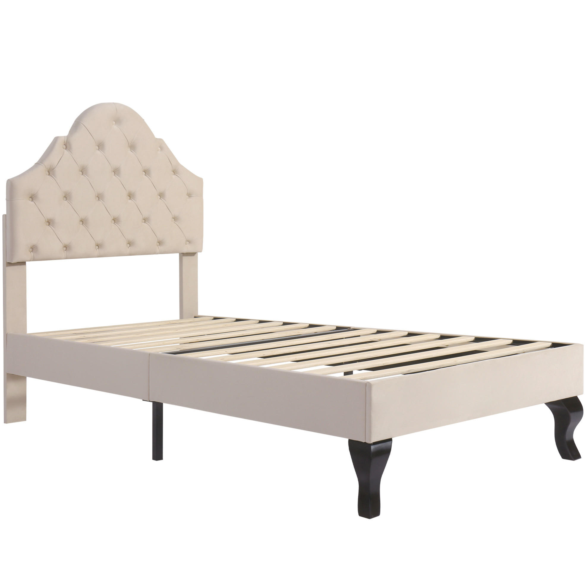 POLNJENA postelja iz žameta 90x200 cm bež z nastavljivim vzglavjem, letvenim dnom in stabilno oporo - bež, tekstil (90/200cm) - Modfu
