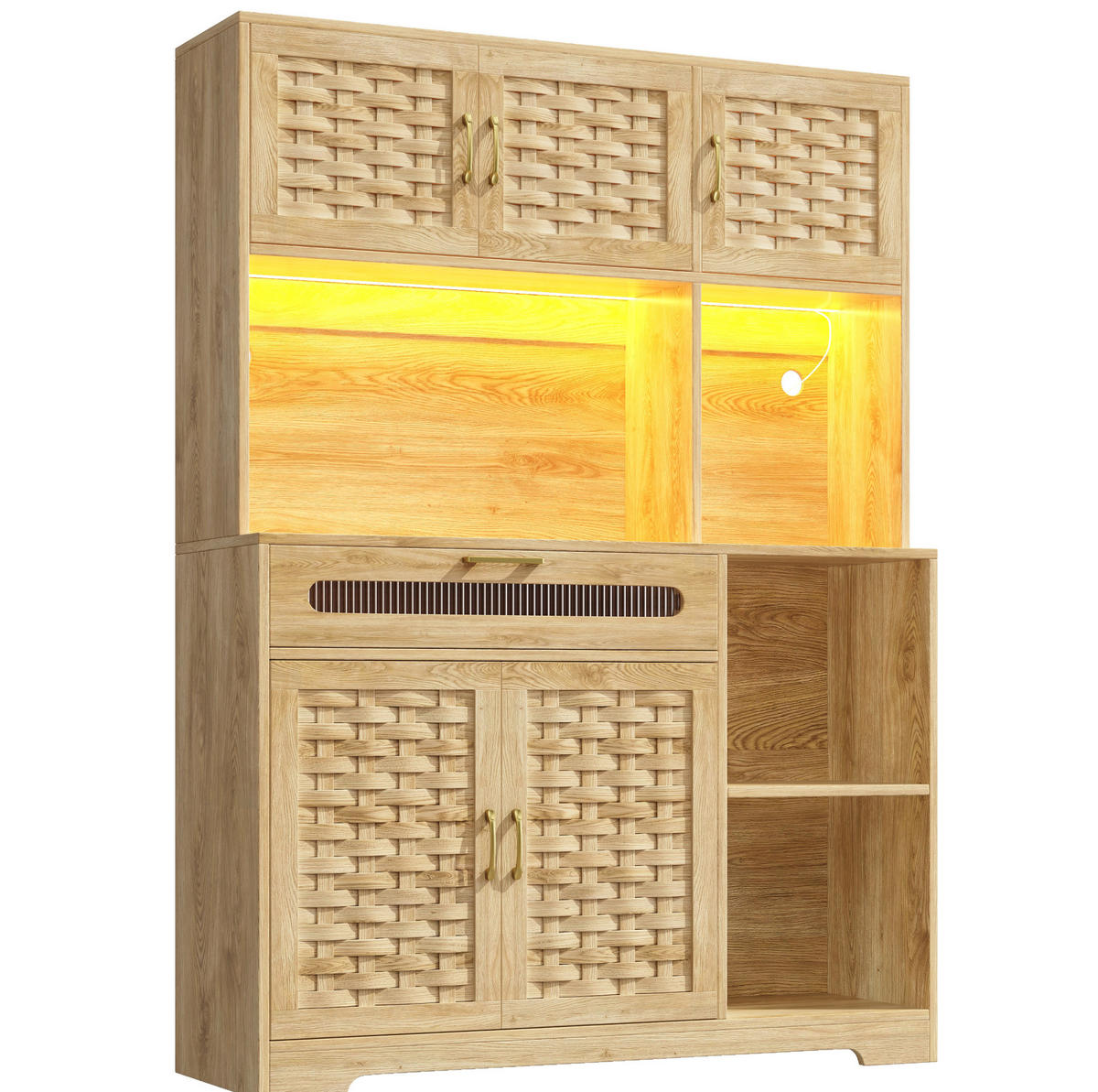 ANRICHTE Hochschrank 120/40/180 cm aus MDF Glas und Metall mit LED-Beleuchtung Natur - Naturfarben, Holzwerkstoff (120/180/40cm) - Modenvie