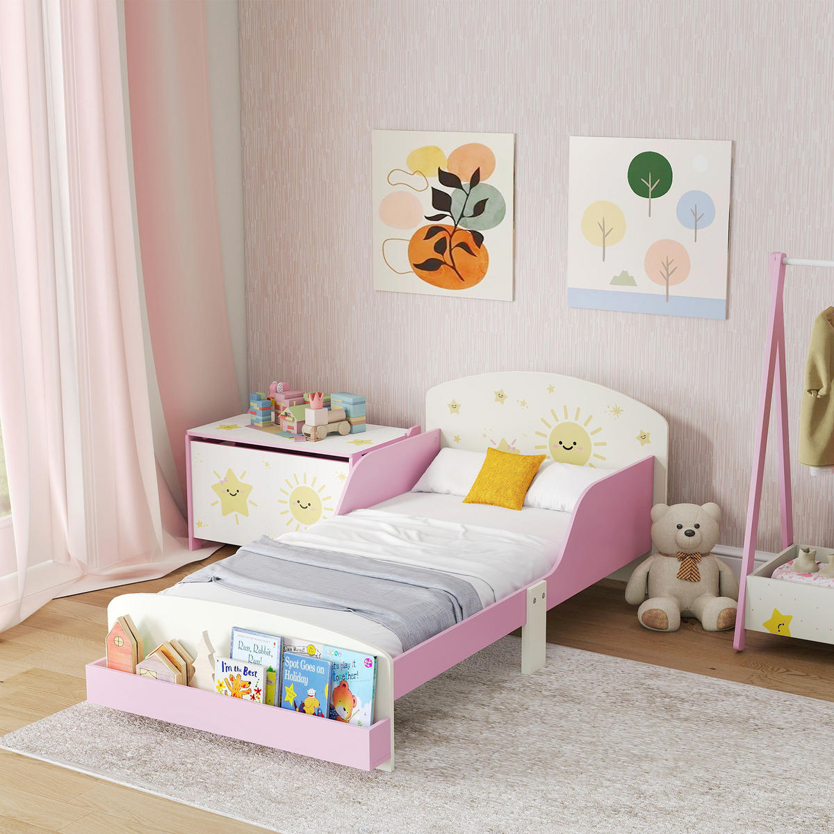 KINDERBETT 140x70 cm DE-14670 mit Schutzbügeln & Stauraum Rosa - Pink, Holzwerkstoff (70/140cm) - ComfortXL