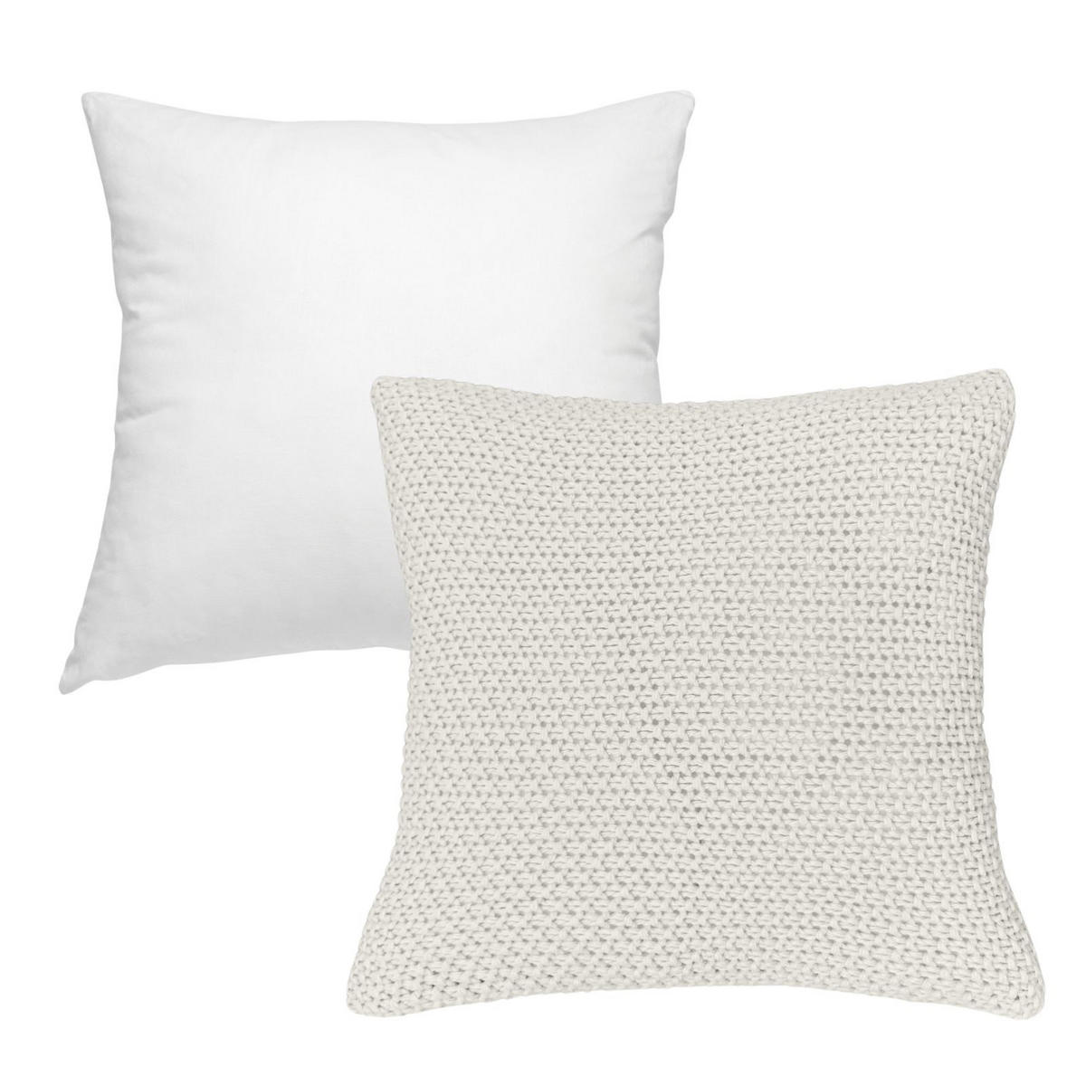 KISSENHÜLLE Strick weiß 45/45 cm mit Reißverschluss inkl. 100% Federkissen - Weiß, Textil (45/45cm) - wometo