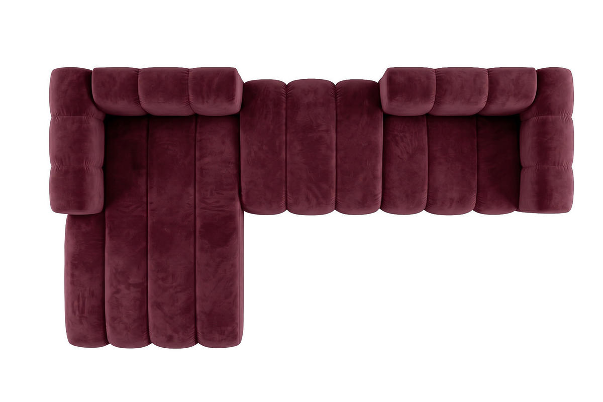 ECKSOFA Modulares In L-Form, Velvet-Stoff Riviera, Rotwein, Links, GRAND 319 cm - Dunkelrot, Holz (319/175cm) - Kaiser Möbel