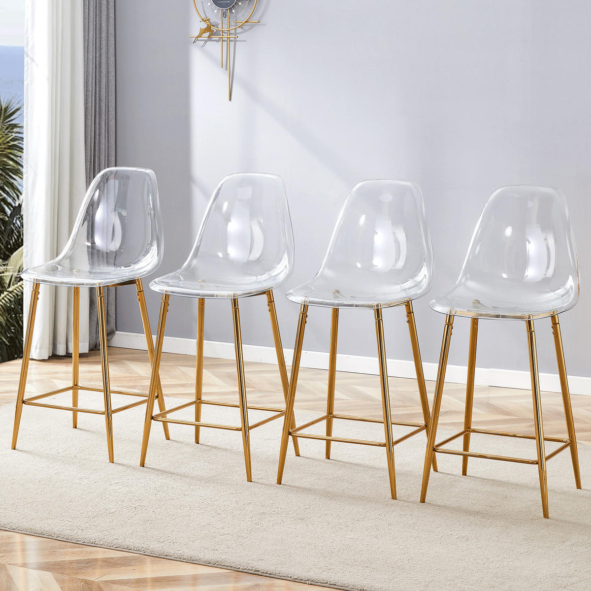 BARHOCKER 4er-Set Gold mit Acryl-Sitzschale und Metallgestell - Goldfarben, Kunststoff (51/102/45cm) - PANGIVO
