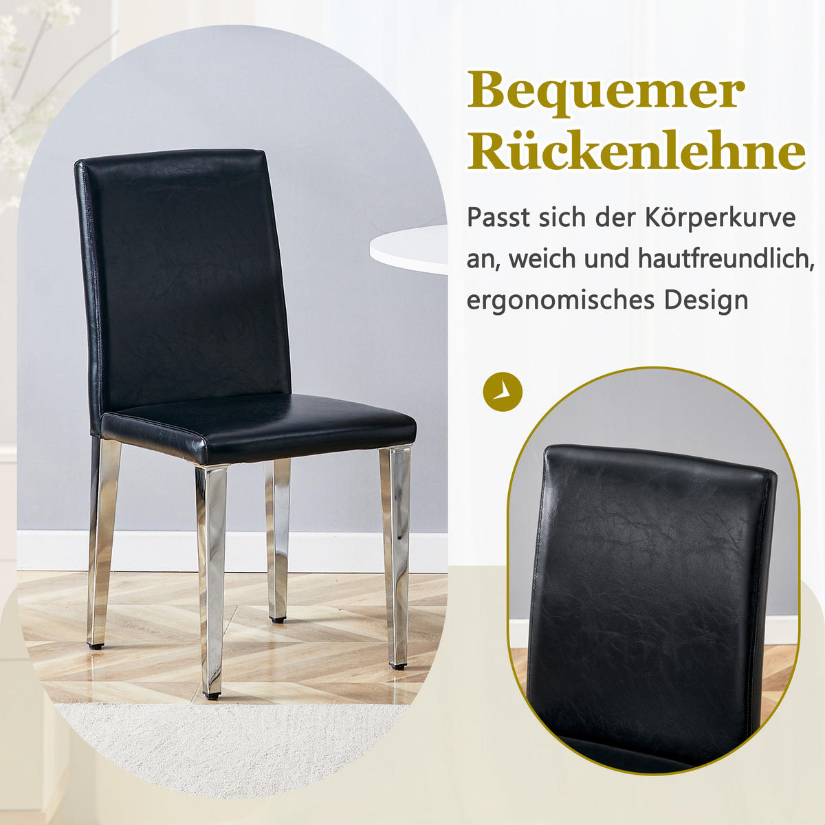 STUHL-SET DE-36600 2 Stück mit PU-Bezug und Metallbeinen Schwarz - Schwarz, Metall (47/90/41cm) - ComfortXL