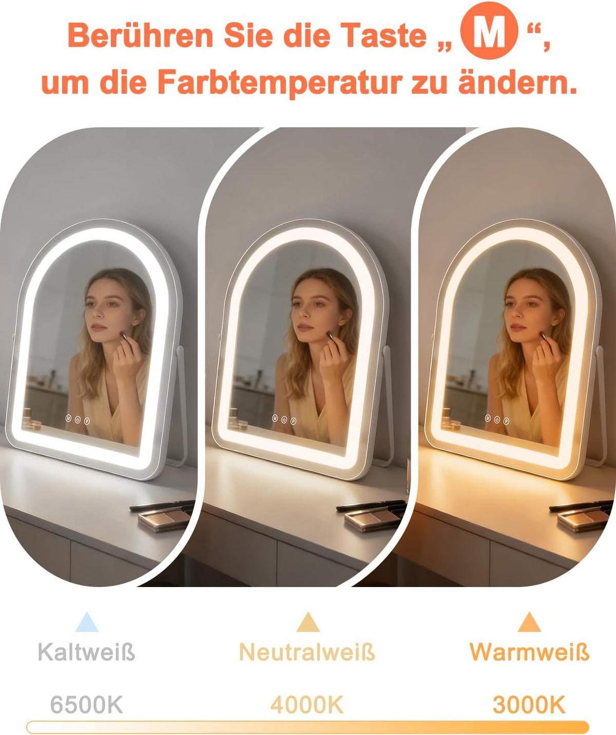 LED Schminkspiegel 3/35/45cm - Weiß, Glas (3/45/35cm) - Nettlife