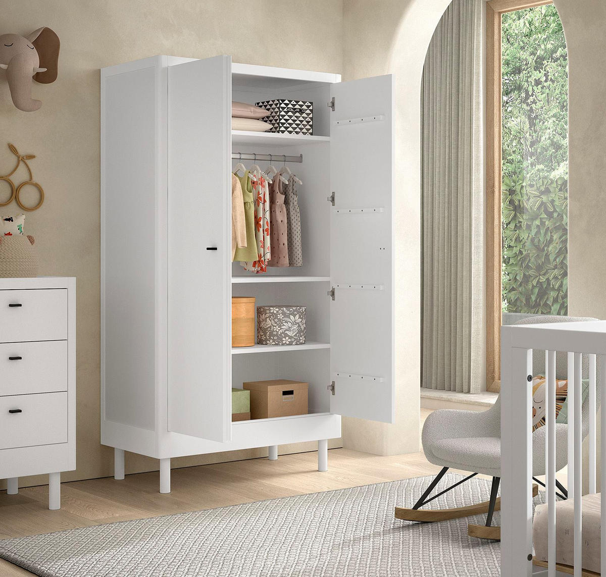 KLEIDERSCHRANK Keeley Buche Weiß Holz 2-trg. Komfort Stabil Modern - Weiß, Holz (100/190/55cm) - 58aufmkessel