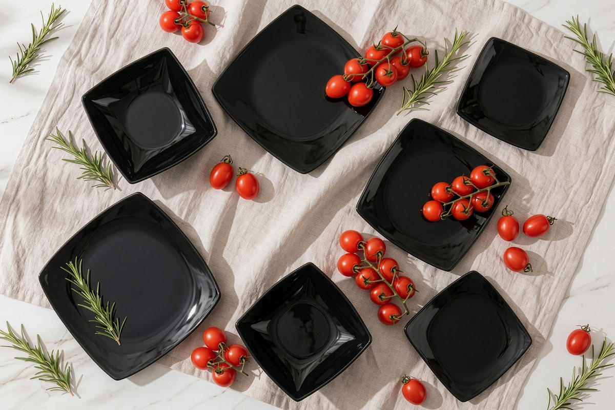 TAFELSERVICE EPIRI 12 Personen 36-tlg - Schwarz Hochglanz, Keramik (25/2/25cm) - KONSIMO®