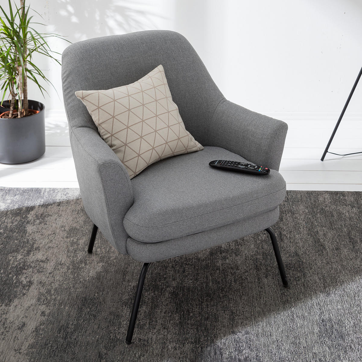 SESSEL - Webstoff - Platinfarben, Textil/Metall (74/83/73cm) - home24