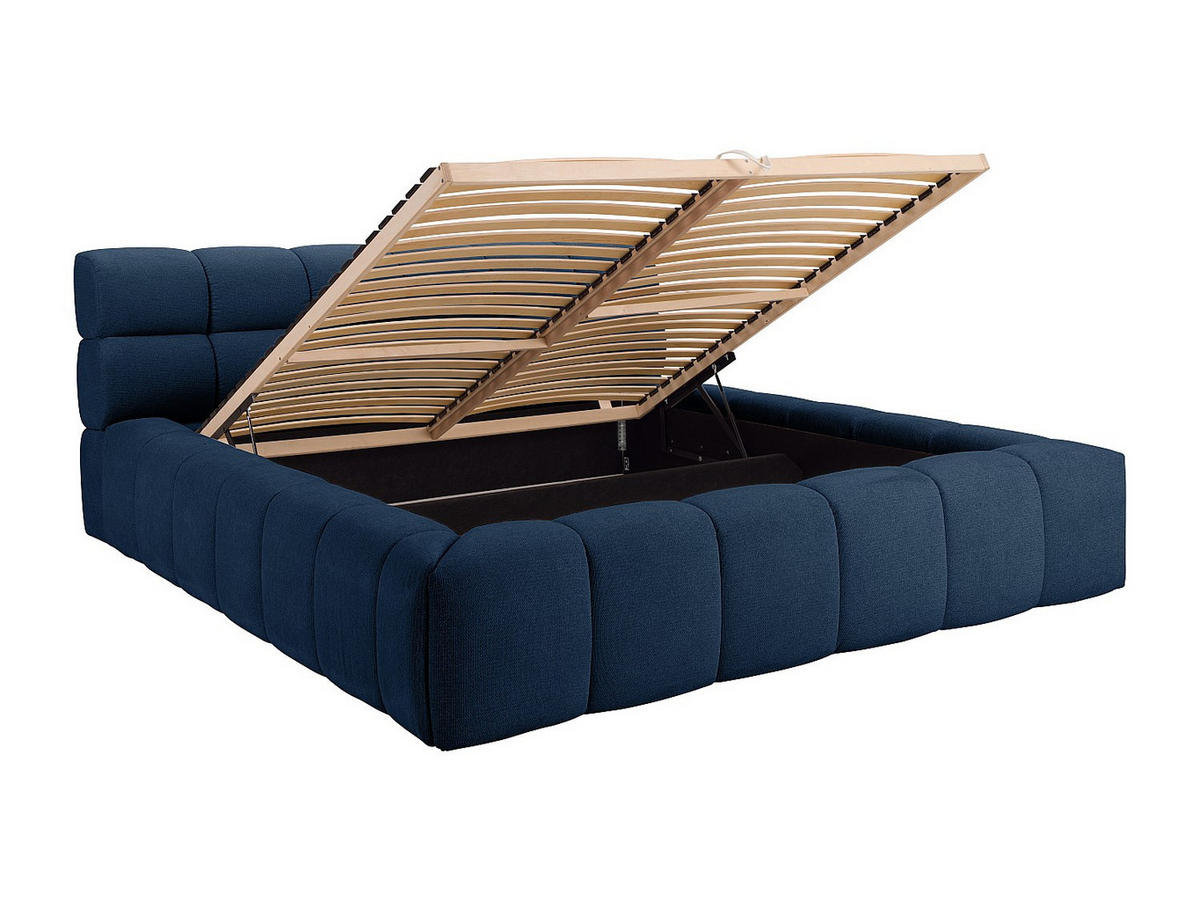 BETT mit Bettkasten - 2 Personen - stoff - marineblau Forvik - Dunkelblau, Textil (180/200cm) - Vente-Unique