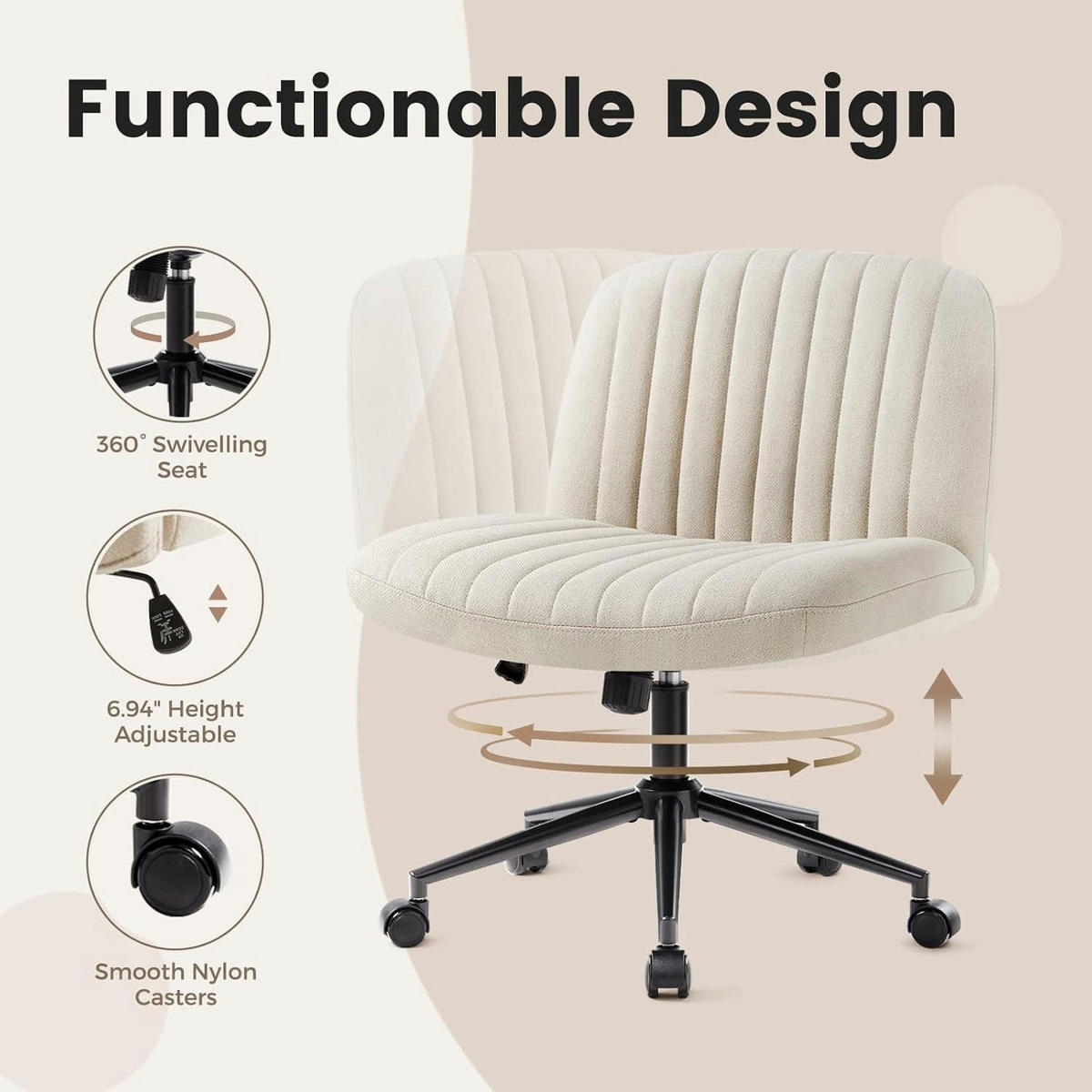 BÜROSTUHL ohne Armlehnen Beige mit Rollen - Beige, Textil (64/96/49.5cm)