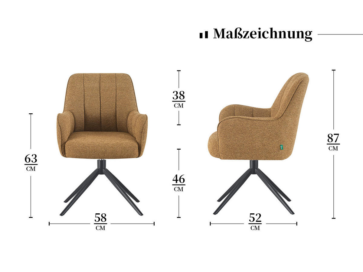 ESSZIMMERSTUHL THOMAS-ZARA 2er-Set 360°drehbar - Dunkelgrün, Textil (58/82/52cm) - DUBI Möbel