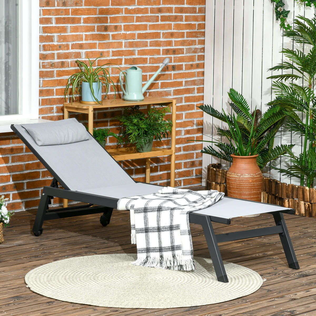 SONNENLIEGE DE-15611 Aluminium, 5-fach verstellbar mit Rollen Hellgrau - Hellgrau, Metall (55/90/164cm) - ComfortXL