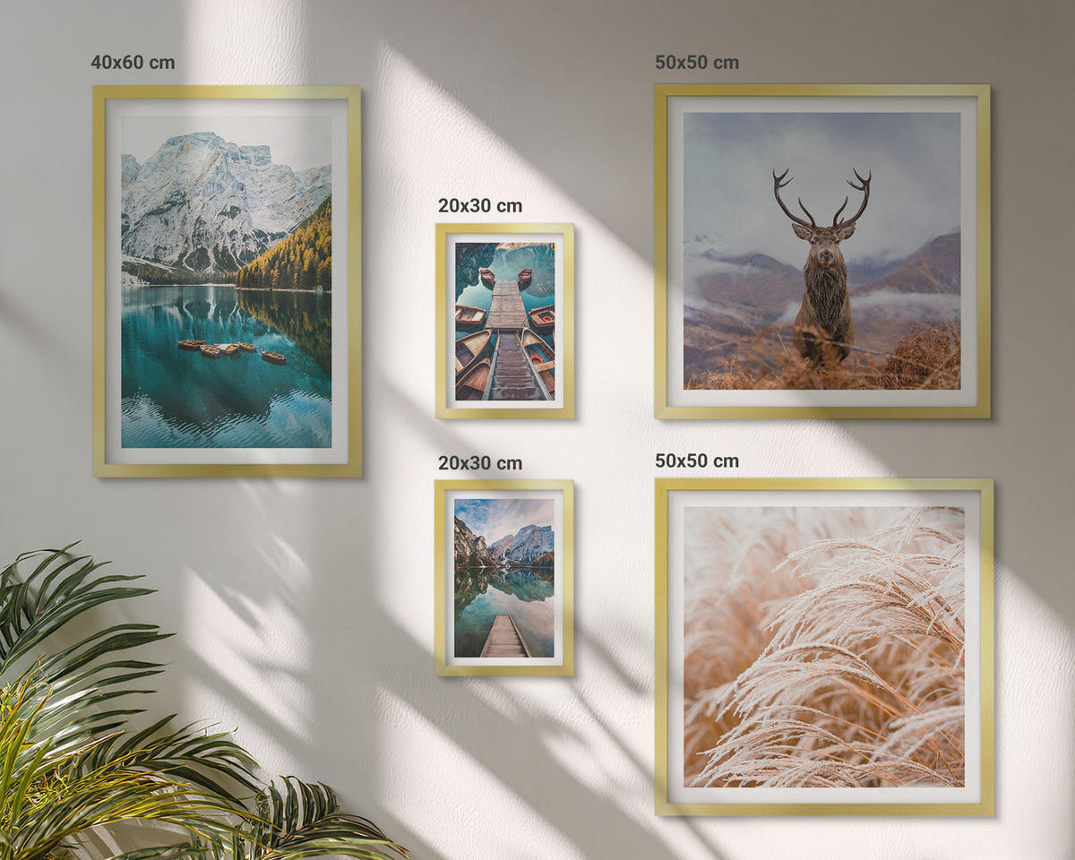 BILDER SET 5er Set - 50x50 cm & 20x30 cm & 40x60 cm Goldrahmen - Architektur der Kanäle von Venedig - Goldfarben, Kunststoff (40/60cm) - TULUP