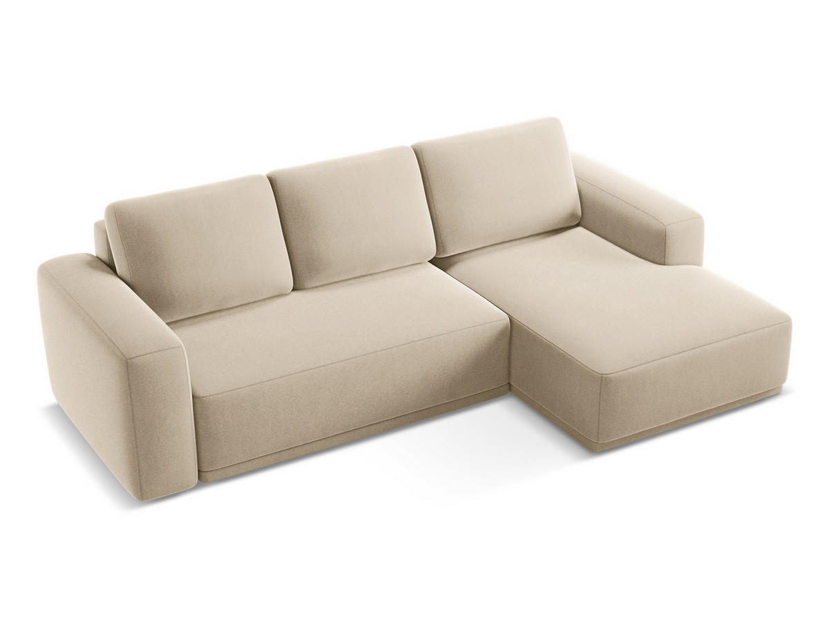 ECKSOFA mit Schlaffunktion Samt Stoff Beige - Beige/Creme, Kunststoff/Textil (258/160cm) - Makamii