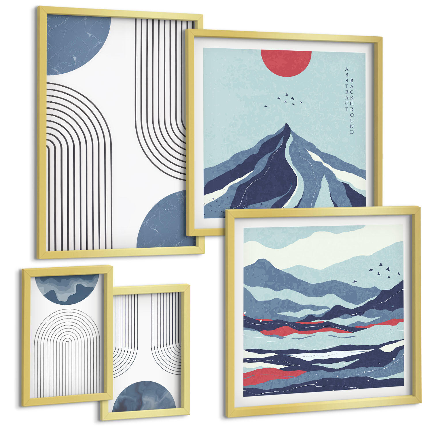 BILDER SET 5er Set - 50x50 cm & 20x30 cm & 40x60 cm Goldrahmen - Zitronenbäume im Topf - Goldfarben, Kunststoff (40/60cm) - TULUP