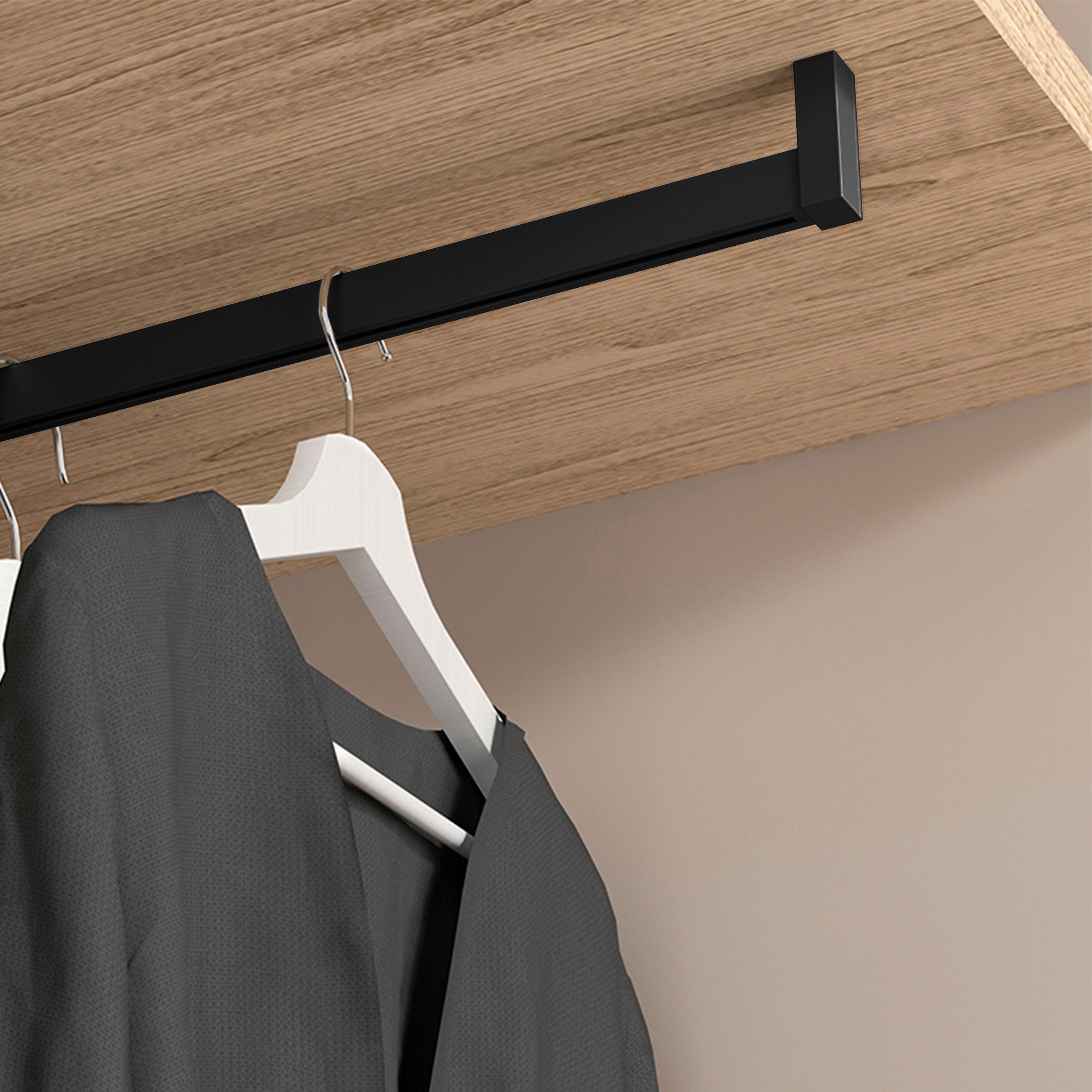 GARDEROBENSTANGEN Luxe, 0,75m mit Halterungen, Aluminium und Kunststoff, Tiefschwarz lackiert, texturiert 2er-set - Schwarz, Metall (75cm) - EMUCA