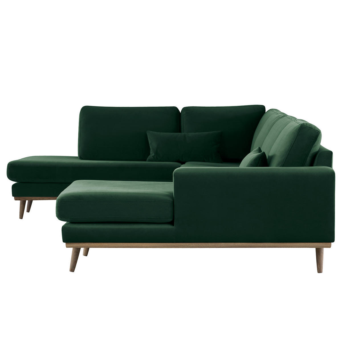 WOHNLANDSCHAFT mit Longchair - Eichefarben/Grün, Eichenholz/Textil (371/81/219cm) - home24