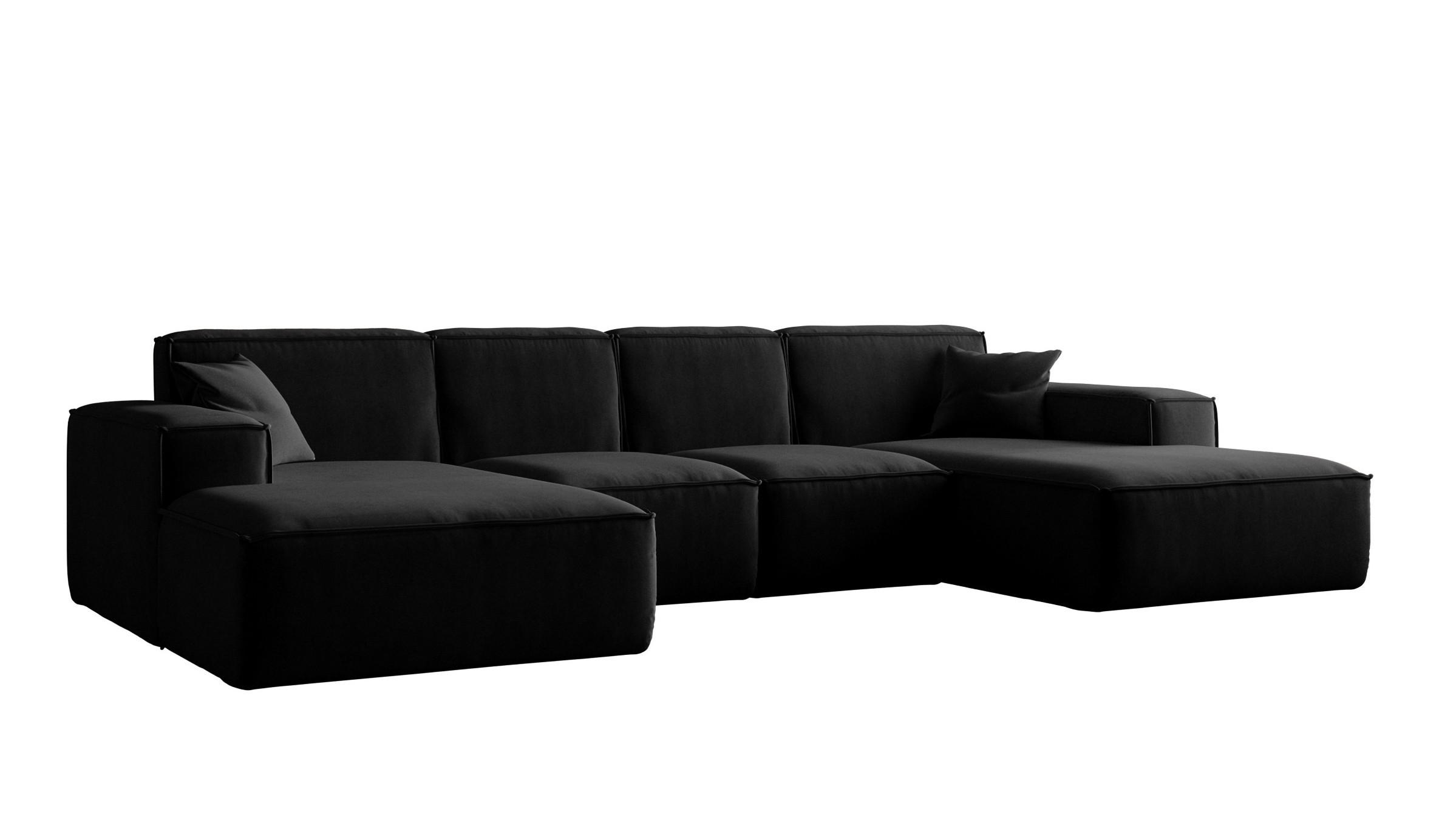 ECKSOFA U-Form Siena, U-förmiges Ecksofa, Stoff Salvador Schwarz - Schwarz, Holz/Textil (344/165cm) - Kaiser Möbel