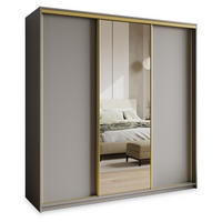 SCHWEBETÜRENSCHRANK TAVI 180/205/60 cm 3-türig mit Spiegel und Schubladen Graphitfarben - Goldfarben/Graphitfarben, Holzwerkstoff (180/205/60cm) - MASSENO