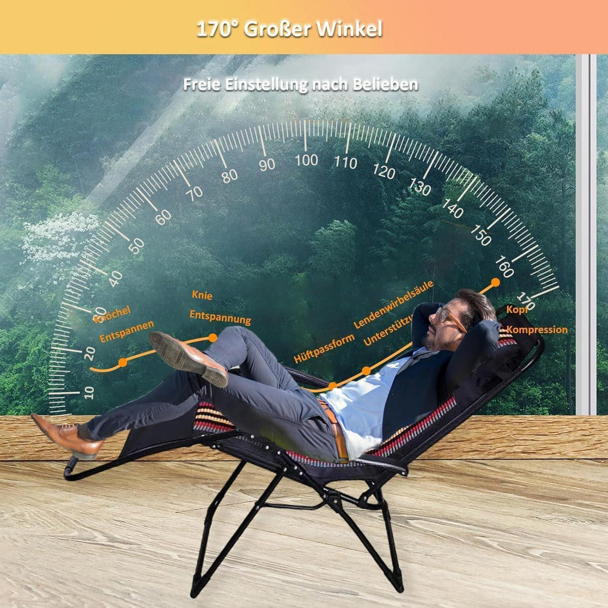 RELAXLIEGE Garten Gelb mit Getränkehalter & verstellbarem Kopfpolster - Multicolor, Textil (190/30/65cm)