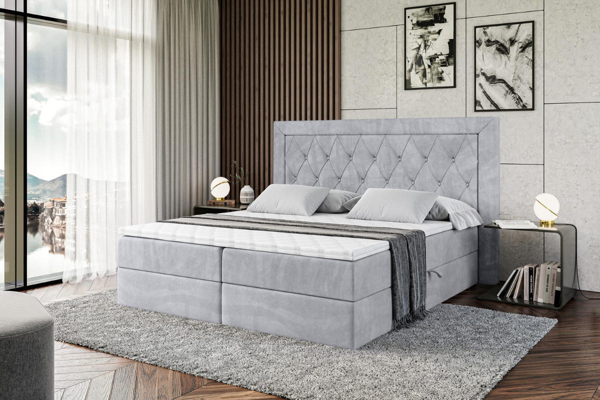 BOXBETT mit H4-Matratze und Lattenrost - NOEL - 200x200 Hellgrau - Hellgrau, Holzwerkstoff (200/200cm) - ALTDECOR