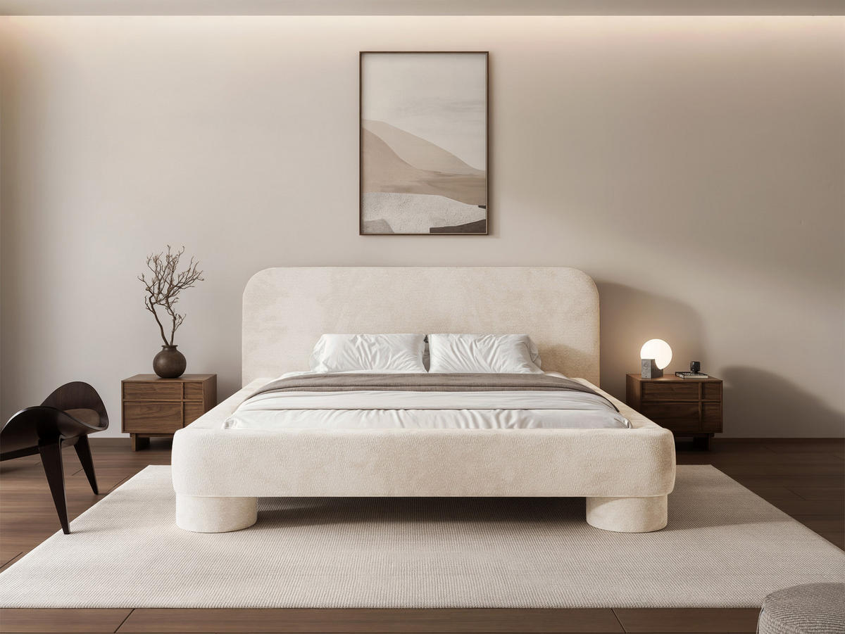 POLSTERBETT Frederico 140x200 cm Beige Chenille – (Doppelbett mit Bettkasten, Lattenrost, rundes Kopfteil) - Beige, Holz/Holzwerkstoff (140/200cm) - Ravio